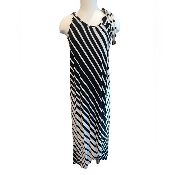 Ella Moss Women's Dress Size S Black/White Stripe Wrap Sleeveless Tie Shoulder - Picture 1 of 12